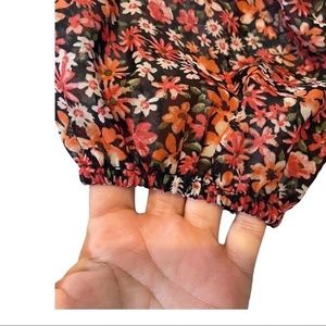 NWT Eclair cinched waist floral square neck flowy bohemian peasant blouse top M